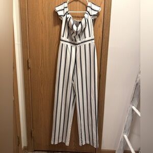 Teeze Me Black and White Striped Jumpsuit